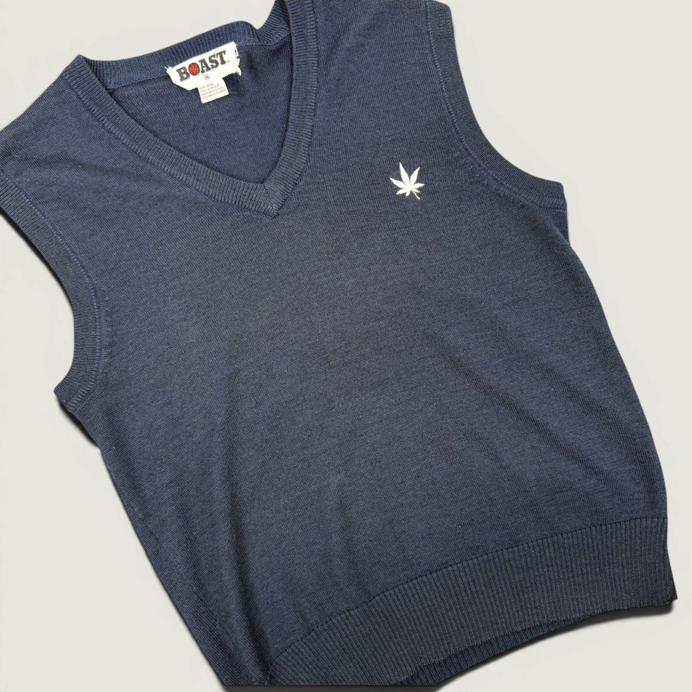 Vintage 90s BOAST Cannabis Leaf Wool Blend Sweater Vest Grunge Skater Y2K Size M